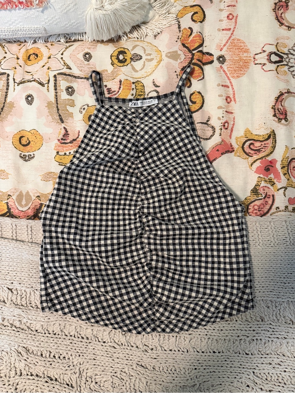 Zara Black and White Gingham Halter Crop Top